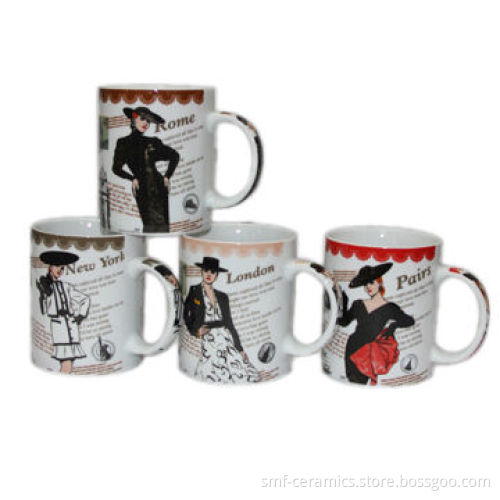 11oz stoneware milk mug, any material can be accepted, outside fully decal with handle decal